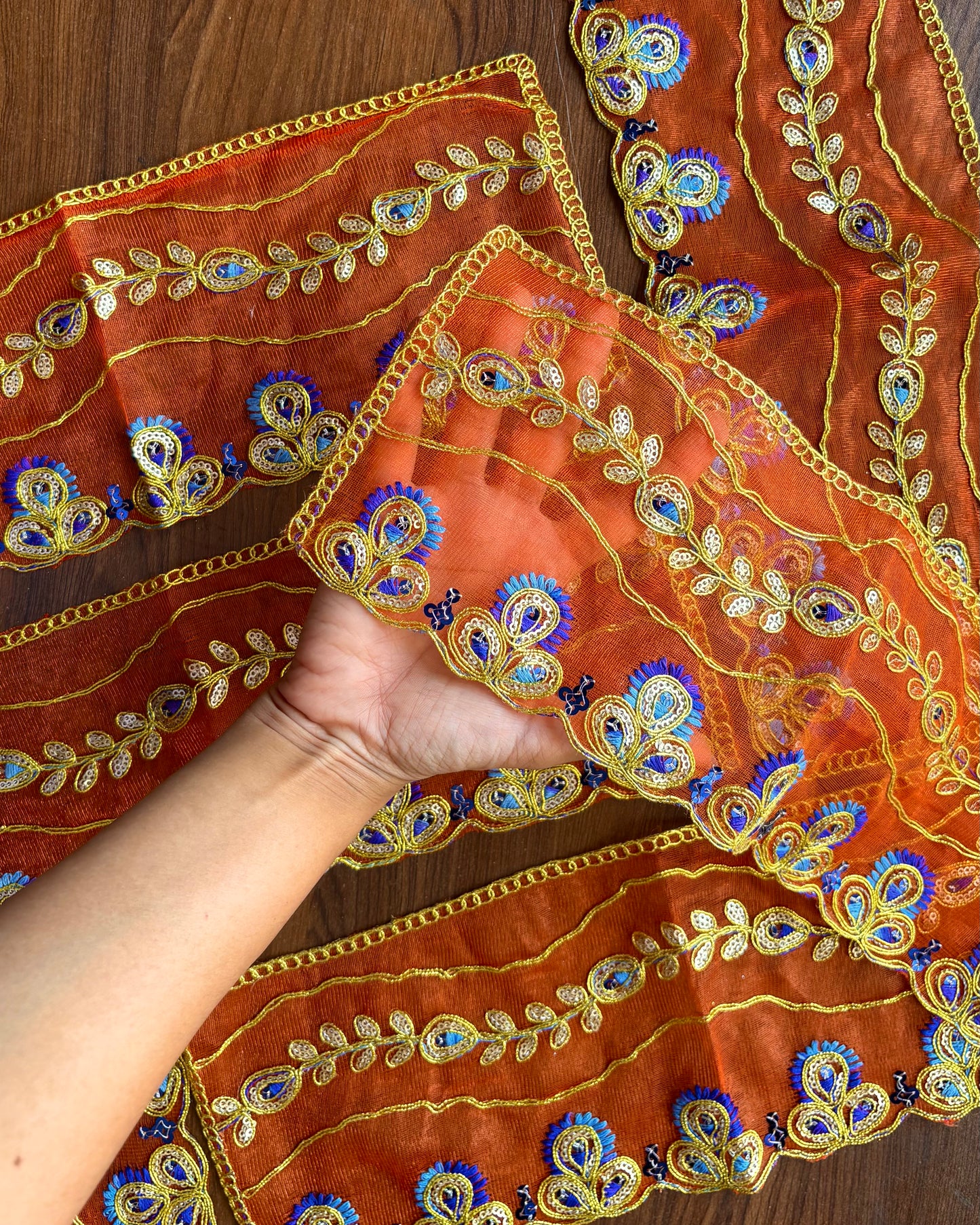 Orange blue Net Chunni (Radha Rani)🧡