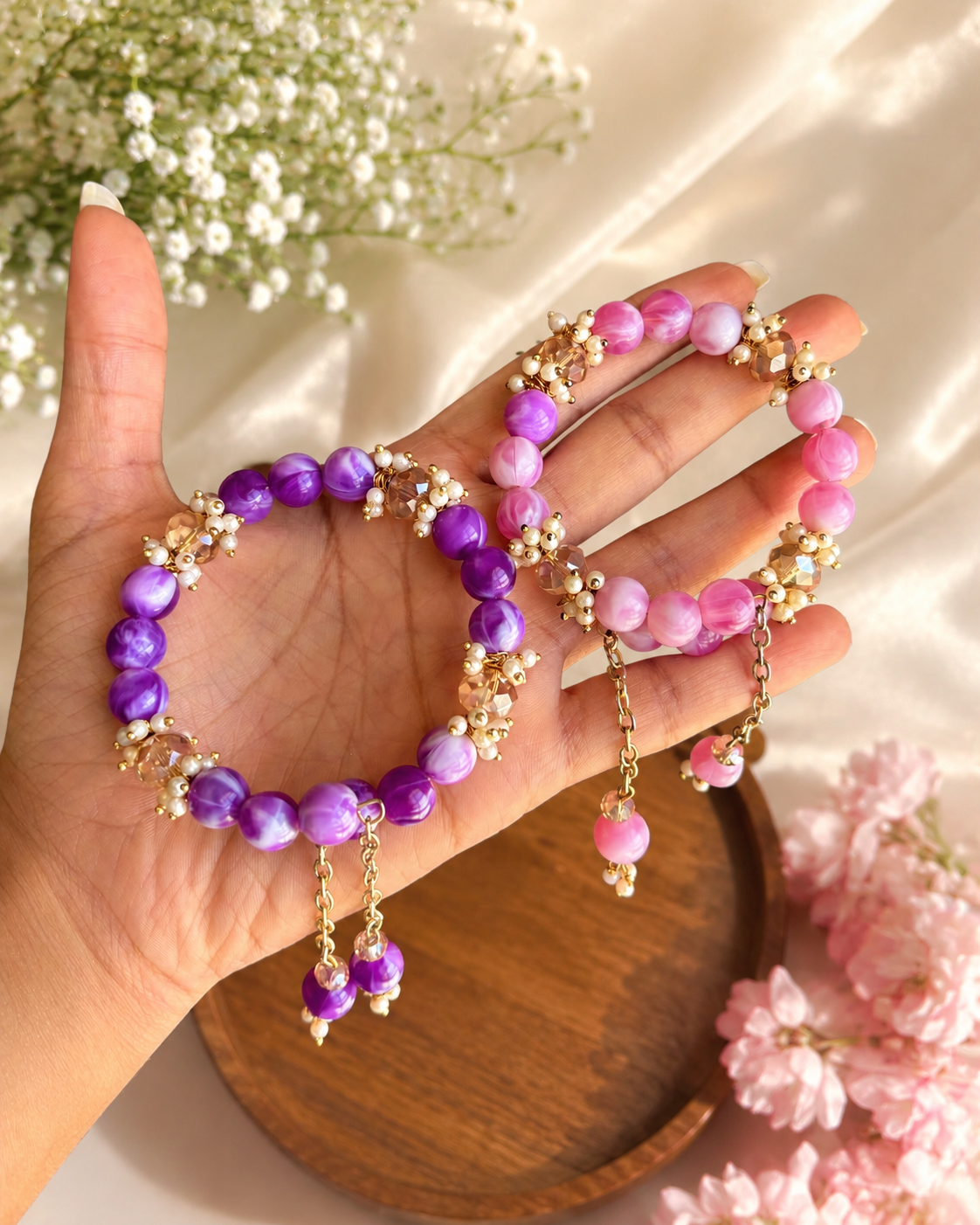 Blush & Bloom Handmade Beaded Bracelet