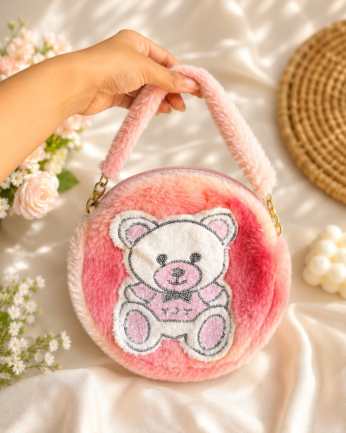 Cute Teddy Bear Plush Round Sling Bag ⭐