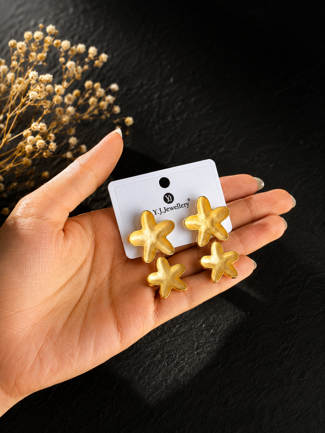 Yellow Matte Star Earrings Gold Finish⭐️